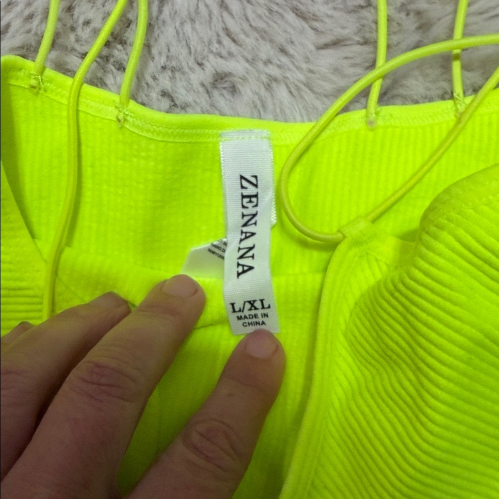 Neon Yellow Ribbed Spaghetti Strap Crop Cami - Picture 2 of 3